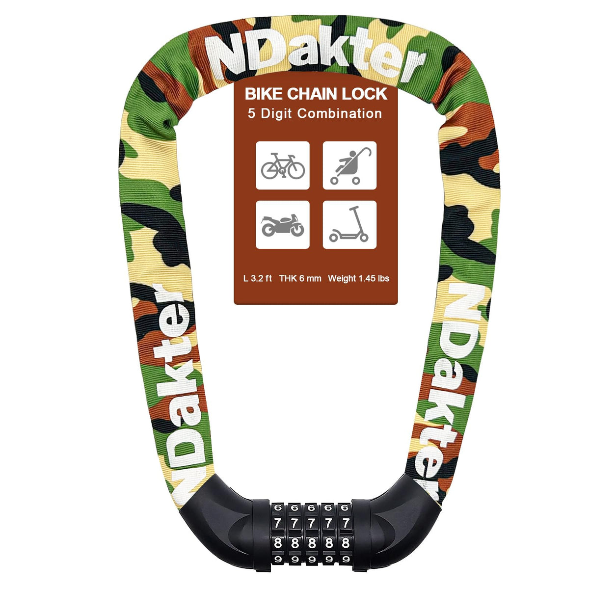 5-Digit Combination Chain Lock